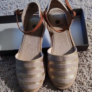 Elegant Gold and Tan Espadrilles